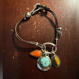 Lucky Brand Leather & Turqoise Charm Bracelet